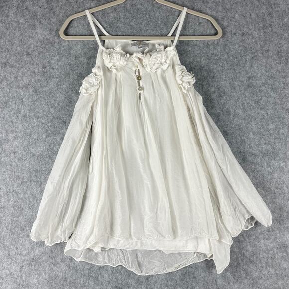 Belle France Silk Blend Top Women Small Floral Cold Shoulder Fairy Boho Romantic - Picture 1 of 16